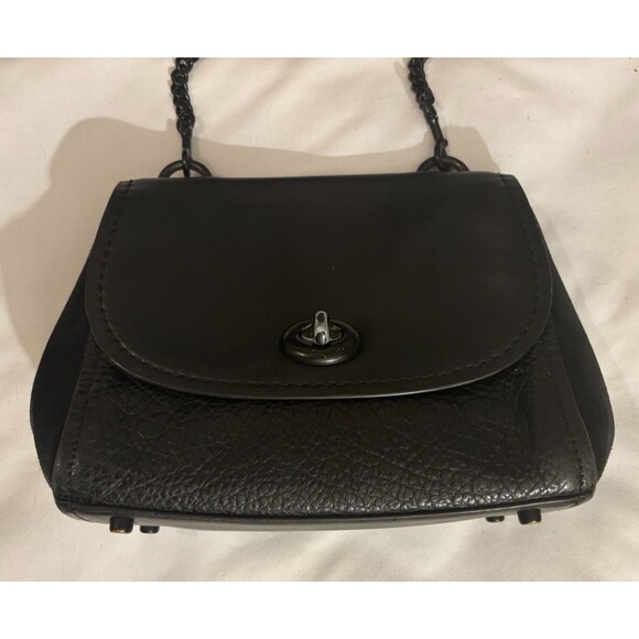 COACH Faye Carryall Black Leather & Suede Crossbody Bag, Turn-lock / Chain Strap - Picture 4 of 12